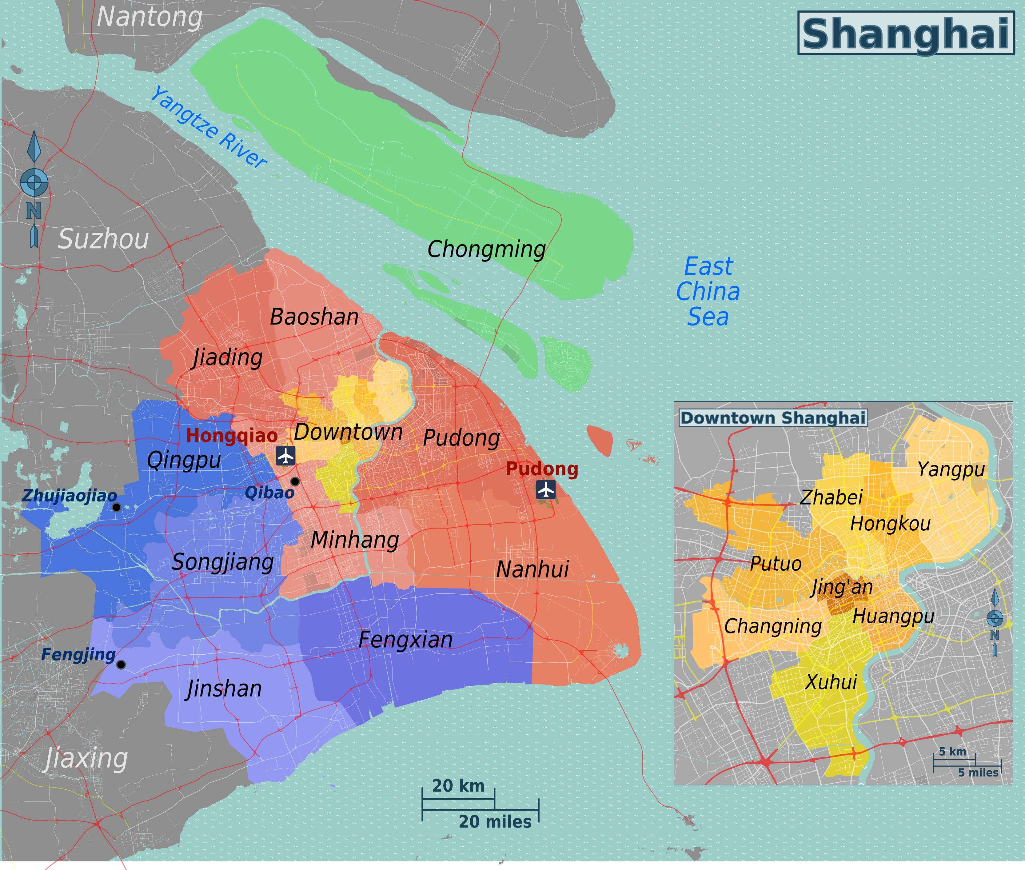 Map of Shanghai neighborhood: surrounding area and suburbs of Shanghai