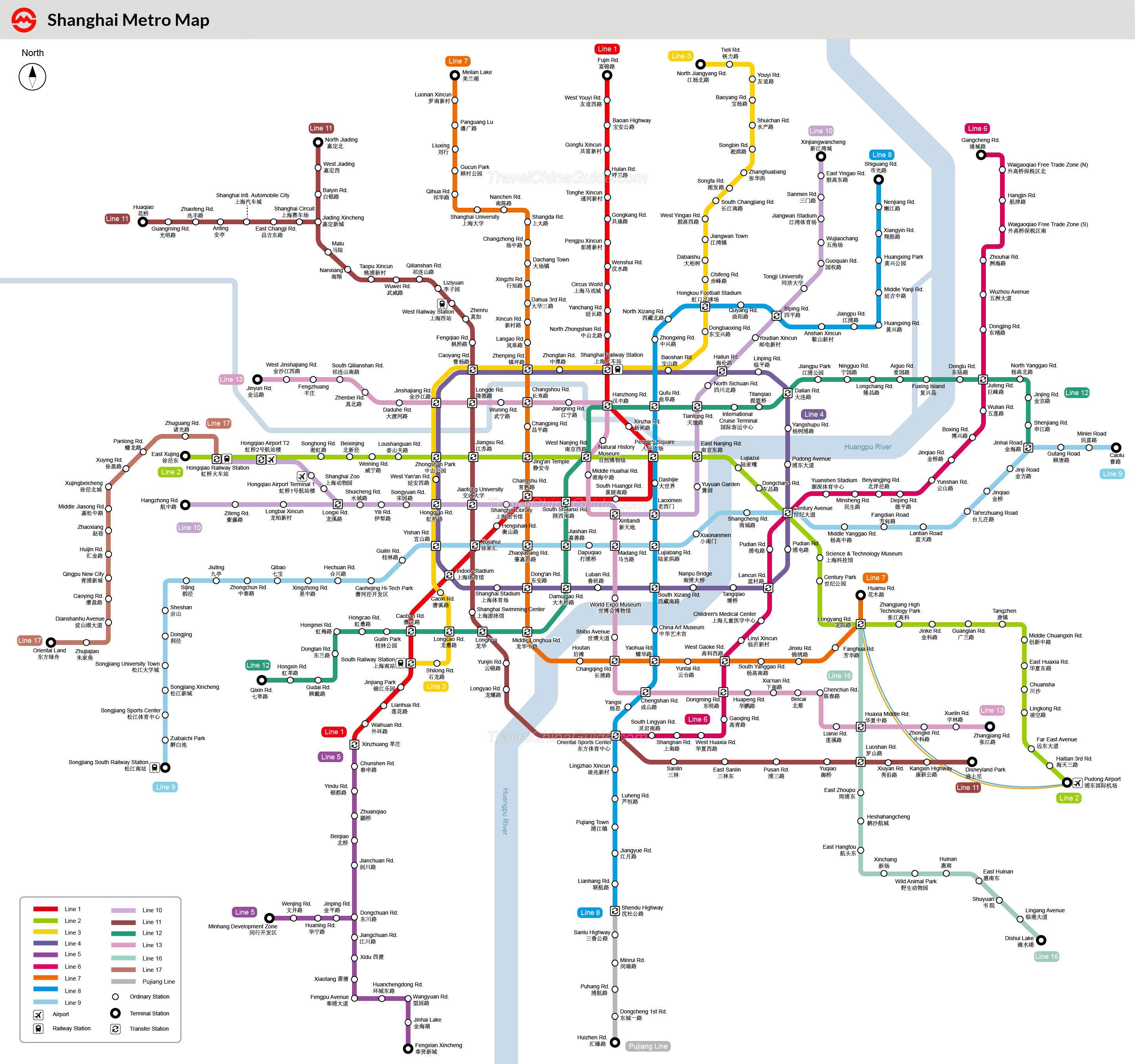 Map of Shanghai metro metro lines and metro stations of Shanghai