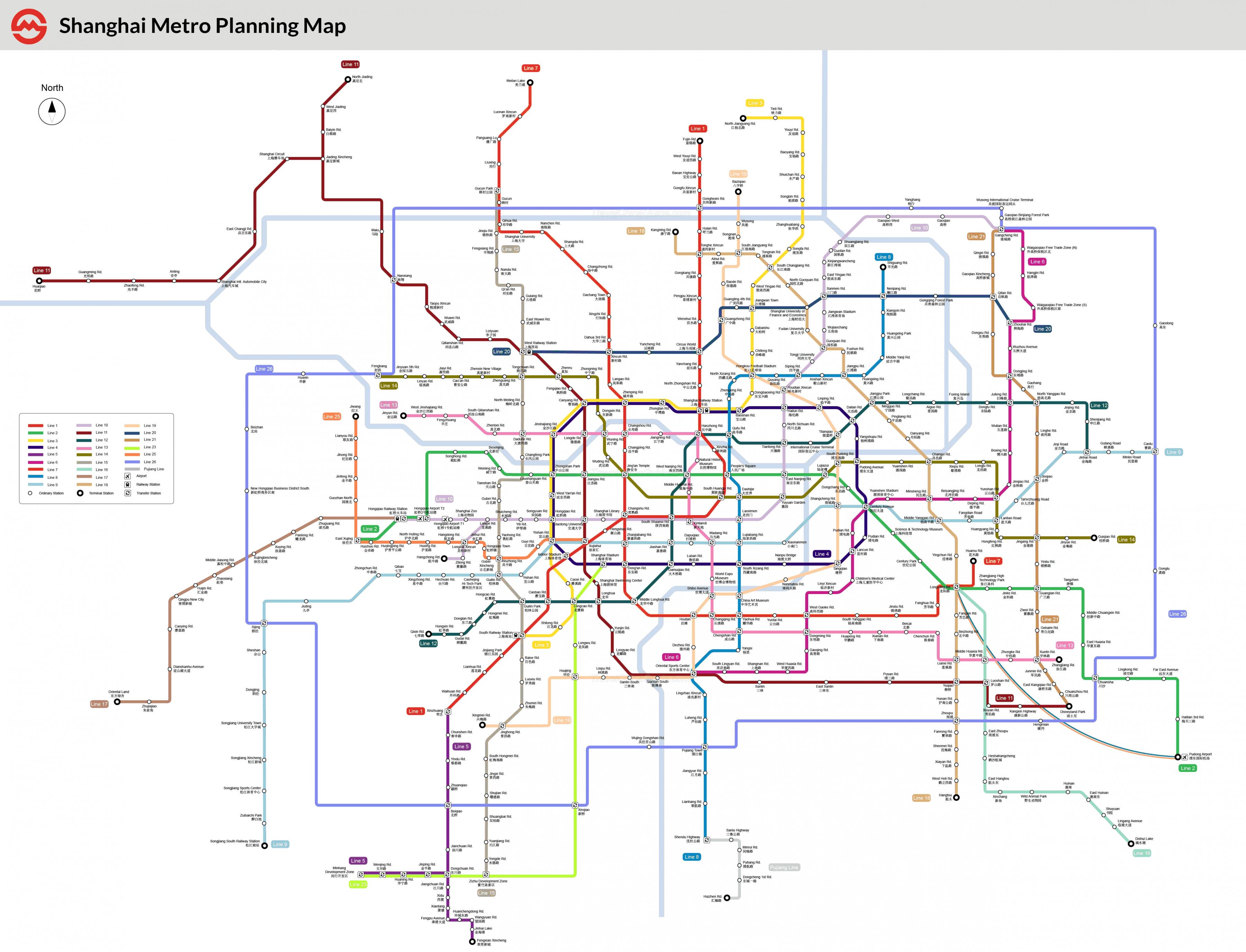 Map of Shanghai metro: metro lines and metro stations of Shanghai